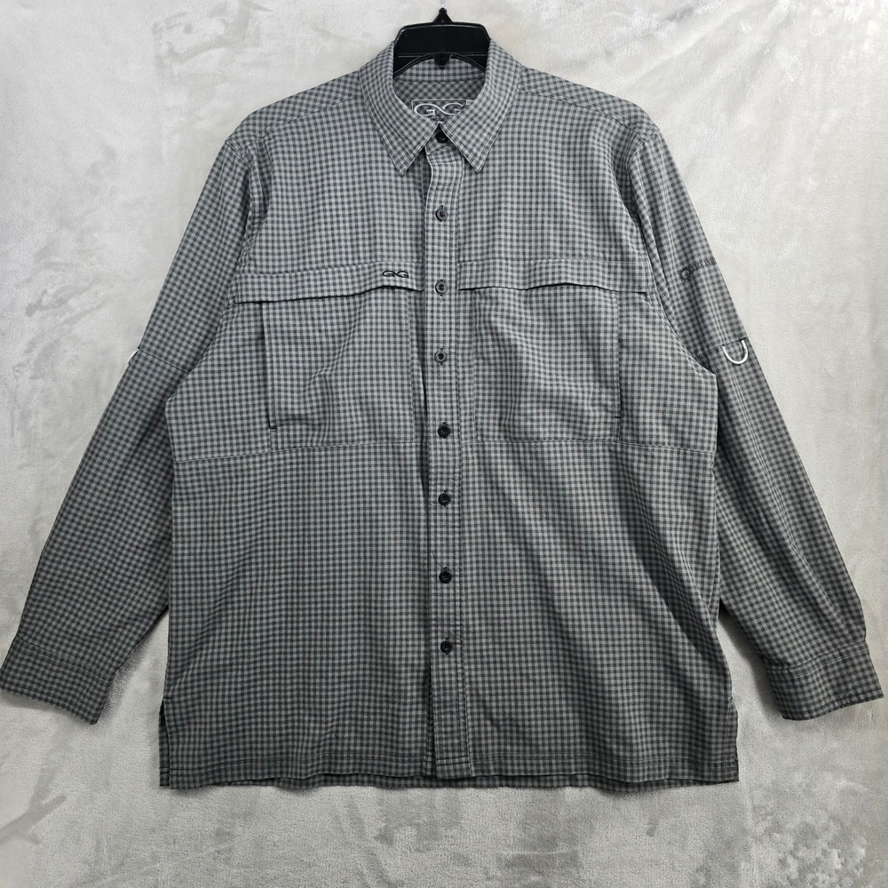 GameGuard Outdoors Fishing Mens XL Gingham Plaid Long‎ Sleeve Button Up Shirt